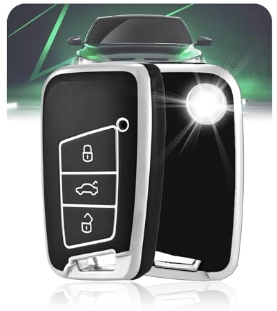 LELNOOS Autoschlüssel Hülle, Silikon Schlüsselhülle Schutz Schlüsselcover für VW Volkswagen Passat B8 T-ROC Tiguan Polo T-Cross Arteon Seat Ateca Ibiza Leon Skoda Kodiaq Karoq Kamiq Superb Fabia