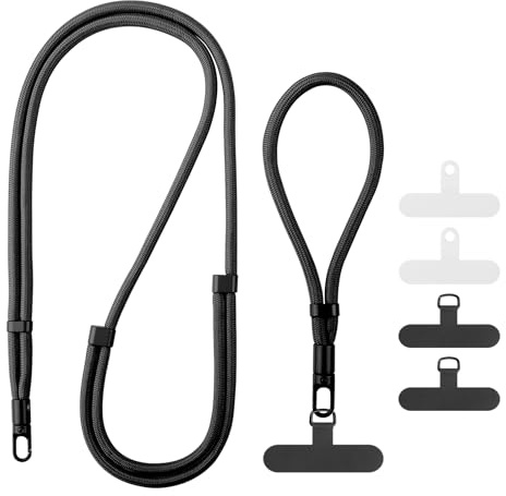 tookala 2 Stück Handykette Lang & Kurz Universal, Handyband Kette Kordel Seil Verstellbar & Abnehmbar, mit 4 Stück Universal Pad für Airpods Handyhülle Schlüsselanhänger (Schwarz)