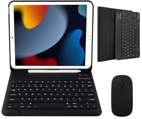 Nsyee Custodia per tastiera da 10,2 e 10,5 pollici con mouse, compatibile con 9a 2021/8a 2020/7a generazione 2019, iPad Air 3 2019, iPad Pro 2017 da 10,5 pollici, tastiera sottile staccabile Bluetooth