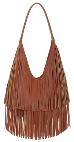 EVEOUT Damen Umhängetasche mit Two-Layer Fransen aus Kunstleder Vintage Quastentasche Shopper für Alltag, Büro & Freizeit