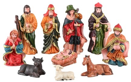 Generico Figure Del Presepe Di Natale - Ornamento Natività Nascita Di Gesù Bambino - Set Miniature In Resina Religiose Per Casa Mensola Davanzale Scrivania Tavolo