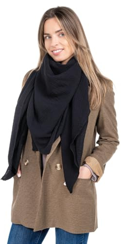 zallie - Musselin Schal Damen Viereckig – 135 x 135 cm – schwarz