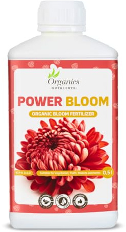 Organics Nutrients Power Bloom Flüssigdünger 0,5L – Organischer Blumendünger flüssig NPK 3-4-3 – Pflanzendünger für Blumen, Gemüse, Kräuter & Obst