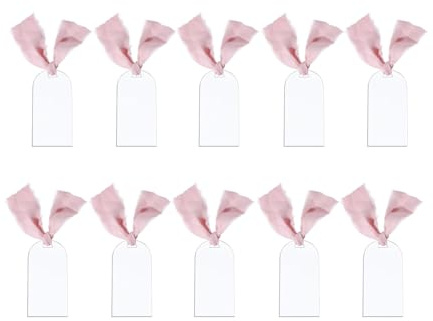 10 segnaposto in acrilico trasparente da 4,6 x 8,9 cm, con nastro vuoto, etichette regalo, biglietti per matrimoni, segnaposti da tavolo, per decorazioni fai da te, da appendere, per cene e feste