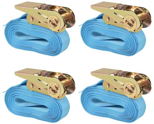 SKM Correas de sujeción de trinquete 4 uds 0,8 Ton 6mx25mm Azul,Bricolaje,Accesorios de Bricolaje,Cadenas, Alambre y Cuerda,Correas de Amarre,Azul,1.06 kg,142652