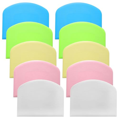 10 Pcs Bread Scraper, PE Plastic Bowl Scrapers for Bread Dough | Flexible Dough Scraper for Breads, Cake Doughs and Fondant Frosting (Green, Pink, Blue, Whitse, Yellow)