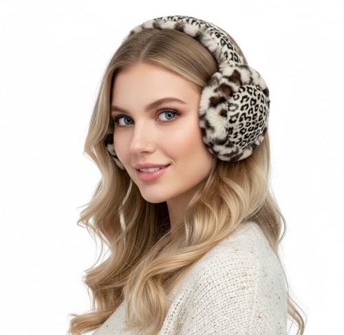 OhMill Cache-oreilles tendance en forme de léopard sauvage en peluche pliable et portable pour homme et femme