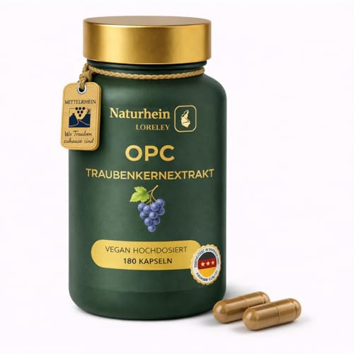 OPC Traubenkernextrakt aus dem Mittelrhein – NaturRhein® Loreley, 1000 mg Extrakt - Höchster OPC Gehalt | Vegan, hochdosiert, laborgeprüft in Deutschland (180 Kapseln)