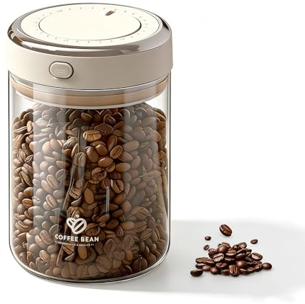 WDKXCN Coffee Bean Storage Container, 1100ML Glass Coffee Jar, with One-Way CO2 Valve, Clear Borosilicate Glass CoffeE Canister, with Date Tracker, Airtight CoffeE Container for Sugar Tea Nuts