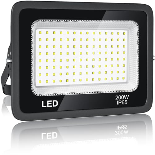 BOSITE Focos LED Exterior 200W, Foco Proyector Led Blanco Fría 6500K, 20000LM Foco LED, IP65 Impermeable Proyector LED exterior para Patio, Terraza, Jardín, Garaje, Naves