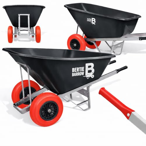 Bertie Barrow 160L Twin Wheel Wheelbarrow – Heavy Duty Stable & Equestrian Yard Barrow – Galvanised Steel Frame, Large UV-Resistant Tray, Dual Wheel Muck Cart for Horses & Garden Use