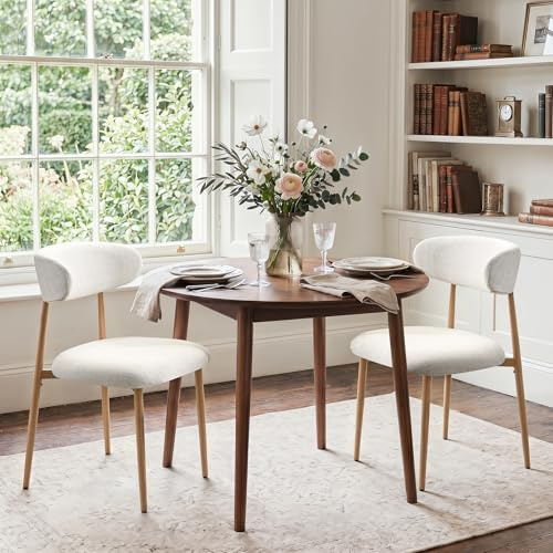 Ckaff Küchenstuhl Esszimmerstühle 2er Set, Moderne Polsterstuhl Essstühle mit Ergonomisch Rückenlehne, Esszimmerstühl aus Leinen mit Metallbeinen in Naturholz für Esszimmer Küche Restaurant, Beige