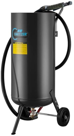 SwitZer 44L Roll-About Pressure Sandblaster Portable Abrasive Blast Pot with Safety Relief Valve, Water Trap, 8ft Hose & 4 Ceramic Nozzles for Rust Removal, Paint Stripping & Metal Cleaning, Grey