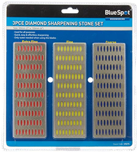 Blue Spot Tools Diamond Sharpening Whetstone Set, 3-Piece (Extra Fine, Fine, Coarse Grit, 6 x 2-Inch, Blue)