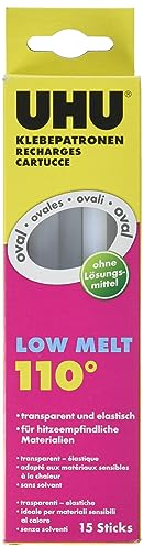 UHU Heißklebepatronen Low Melt, Transparente und ovale Klebepatronen für UHU Niedrigtemperatur Klebepistole, 200g