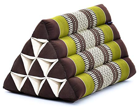 Leewadee Triangle Cushion – Comfortable Backrest for TV or Reading, Incline Pillow for Relaxing Made of Kapok, 20 x 13 x 13 inches, Brown Green