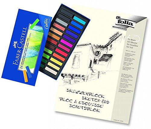 Faber-Castell Creative Studio Softpastellkreiden + hochwertiger A4 Skizzenblock