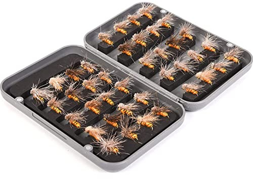 TOPIND 40pcs Trout Nymph Fly Fishing Lures with Box, Bass, Salmon, Dry Flies, Artificial Bait, Fishing Tackle