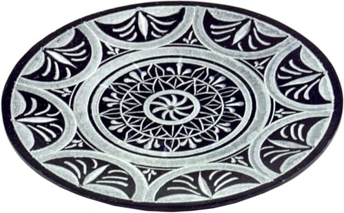 Indischer Räucherstäbchenhalter aus Speckstein, Ø 10 cm, Sonnen Mandala | Vielseitig einsetzbar, dekorativ für Räucherstäbchen oder Kerzen, kunstvolle Gravur, funktional und stilvoll.