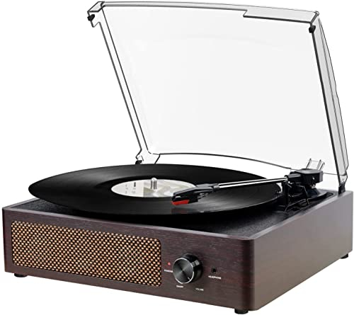 Tocadiscos Vinilo,Reproductor de Vinilo Tocadiscos Vintage Bluetooth con Altavoces Incorporadas,3 Velocidades 33/45/78 RPM, Giradiscos de Vinilo, Salida RCA/Aux in-Marrón