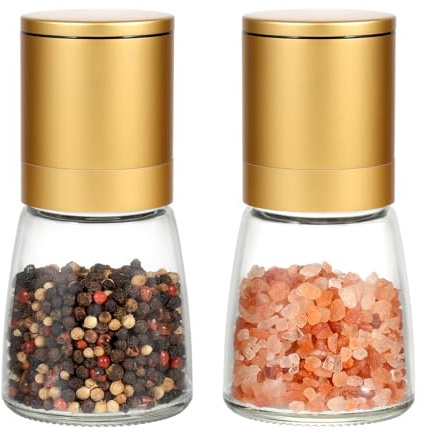 Vucchini Goldfarbene Salz- und Pfeffermühle | Gewürzmühle aus Keramik, Messing, verstellbar, nachfüllbar, für Zuhause, goldfarben