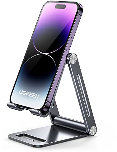 UGREEN Handy Ständer Verstellbar Aluminium Handyständer für Tisch Handyhalterung Handyhalter Schreibtisch kompatibel mit iPhone 17 16 15 14 13 Pro Max, Galaxy S23 Ultra, Huawei bis 7,9 Zoll (Grau)