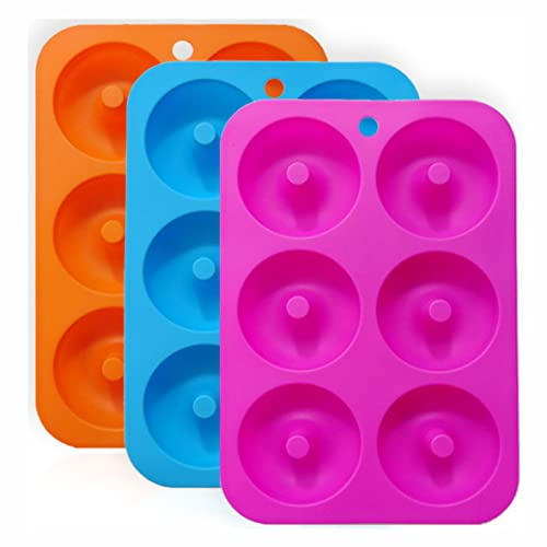 (3 Pack )Silicone Donut Stampo,6 cavità antiaderenti, resistenti al calore, per torte, biscotti, muffin, bagel, Cioccolato.