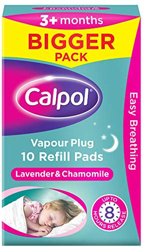 Calpol Vapour Plug Refills XL 10 Count (Pack of 1), Lavender & Chamomile, Helps with Clear and Easy Breathing, Vapour Plug In & Nightlight Refill Pads for Soothing 8 Hour Night-Time, 3+ Months