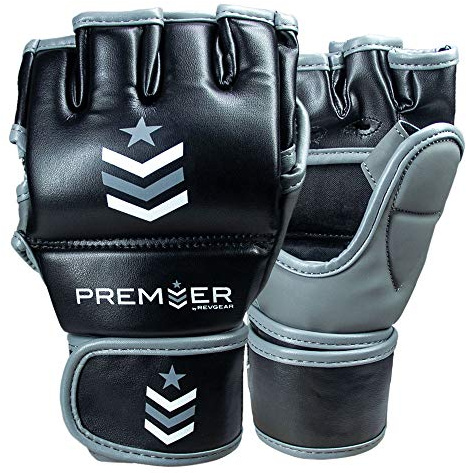 Revgear Premier MMA Grappling Gloves | Multi-Purpose, MMA, Kickboxing, Martial Arts and Boxing | Comfortable and Durable (Gray/Black, Medium)
