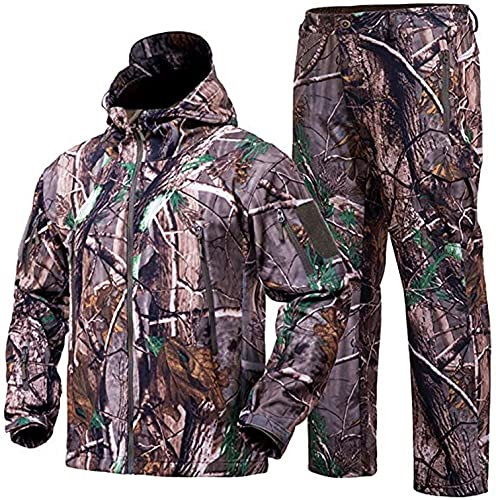 NXDRS Herren Camouflage Hide Jagdbekleidung Camouflage Jagd Hoodie Jacke und Hose Winddichter Mantel(Bionic Camo,S)