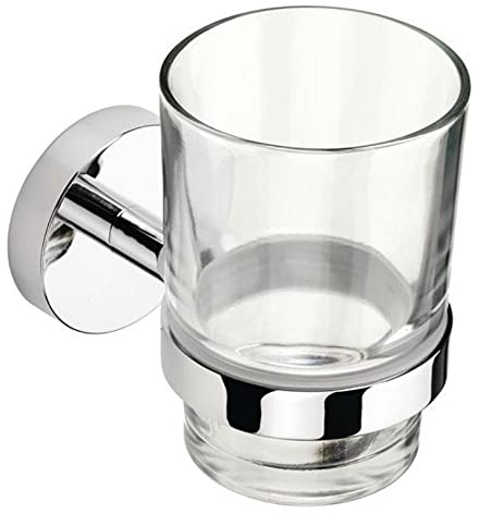Croydex Nabis Elixir Wall Mounted Chrome & Glass Tumbler and Toothbrush Holder for Bathroom, Bedroom & Shower