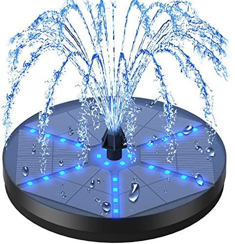 Solar Bird Bath Fountain Pump, GAIZERL Upgraded 4W Solar Water Fountain Built-in 4000 Capacity Battery with Fixer and 7 Nozzle Solar Powered Fountain Pump for Garden, Pond, Pool, Fish Tank, Outdoor