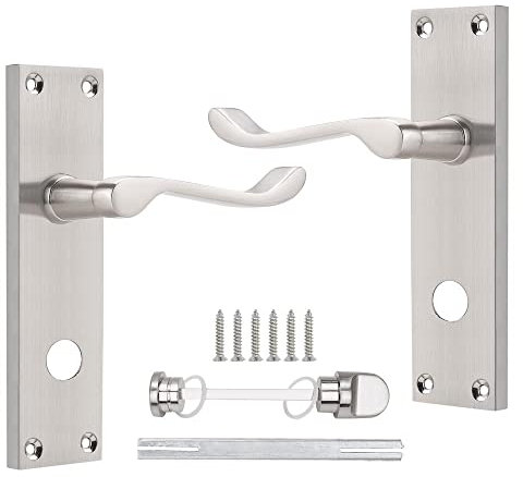 Probrico Internal Door Handle with Lock for Bathroom, Privacy Door Lock Set, Victorian Scroll Door Handle on Backplate 154mm×40mm, Brushed Nickel, 2 Pack