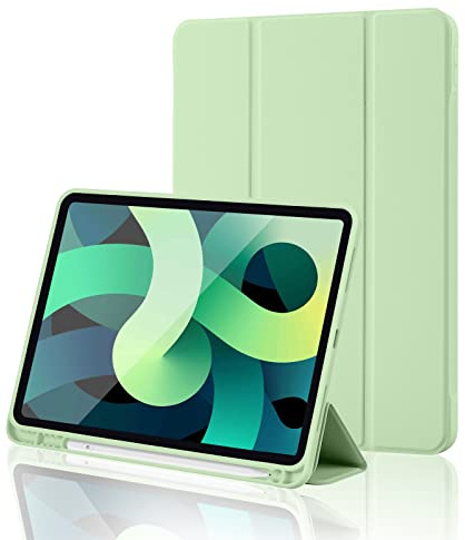 iPad (A16) 11th Generation Case 11 Inch 2025, iPad 10th Generation Case 2022 10.9 Inch with Pencil Holder, Soft TPU Back Slim Smart Protective Trifold Stand Cover, Auto Wake/Sleep, Matcha Green