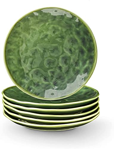 vicrays Ceramic Round Dessert Salad Plates - 8 Inch Dessert Plates, Set of 6, Microwave, Oven, and Dishwasher Safe, Scratch Resistant, Porcelain Fluted Suitable for Appetizer, Home, Party (Green)