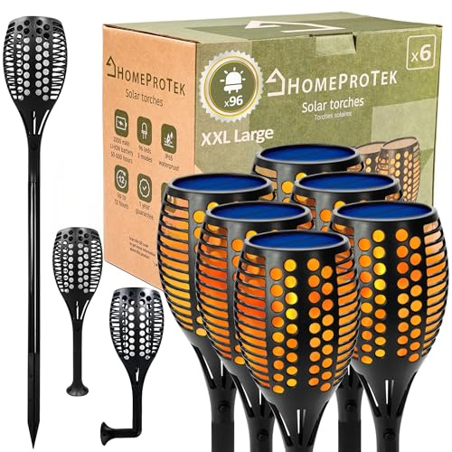 HOMEPROTEK Lampe Torche Solaire Exterieur Jardin - Lot de 6 XXL Grandes Lampe Solaire Exterieur Jardin à 96 LED avec Effet Flamme - Idéal Éclairage pour Chemins et pour tous les Espaces Extérieurs