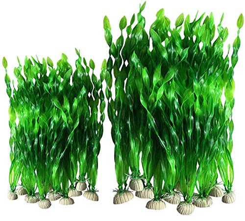 Sxdluzi 20 StüCk KüNstliche Dekorative Plastik Aquarium Aquarium Dekoration Plastik Pflanzen (20 StüCk GrüN)