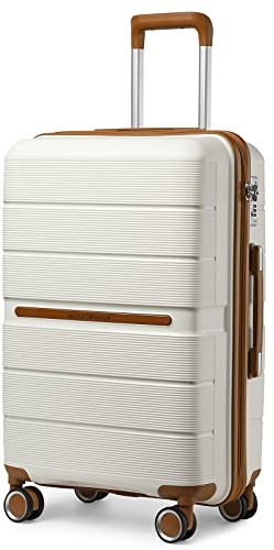 British Traveller Reisekoffer Mittelgroß Koffer Trolleys Mittelgroß Hartschalenkoffer 100% PP Handgepäck Koffer mit 8 Spinnerräder Rollkoffer 66 * 43.3 * 28.5cm Suitcase TSA-Schloss Neu Beige