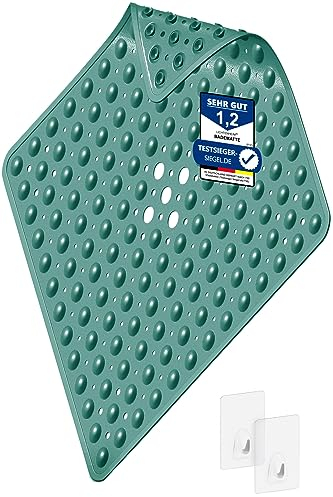 LICHTENHEIM Duschmatte rutschfest Sensitiv 53x53 cm - INKL 2 Haken - Badewannenmatte rutschfest - Antirutschmatte Badewanne BPA frei - Badematte schimmelresistent & waschbar (Grün)