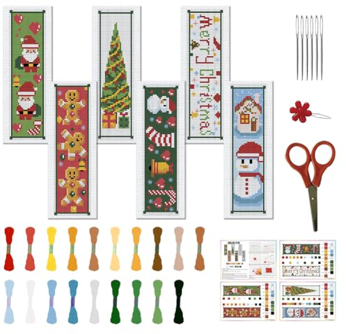 FREEBLOSS Kreuzstich Set mit Lesezeichen - 6x20cm, Weihnachtselemente, Anleitung