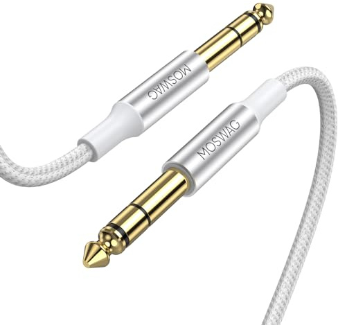 MOSWAG Cable 6.35mm TRS a TRS 10M Instrumento Nylon | Para guitarra, bajo, teclado, pedales y amplificador - blindaje antirruido, sonido limpio