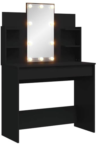 vidaXL Schminktisch mit LED-Leuchten Schwarz 96x40x142 cm
