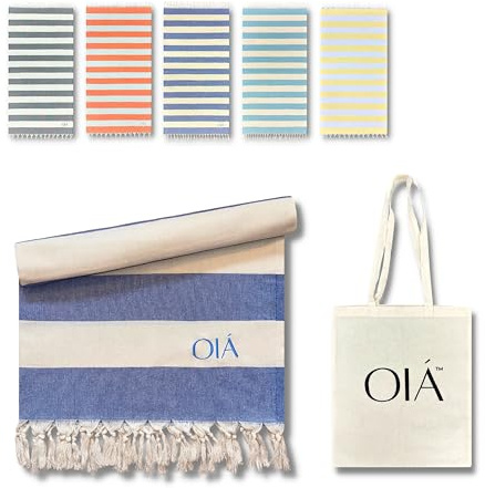 OIÁ Blue hammam towel, beach towel, XXL beach towel, sand-free, peshtemal, fitness towel, yoga blanket, shower towel, sauna towel, fouta towel, bath towel, sauna towel, men and women, 100% cotton