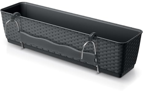 Spetebo Blomlåda för balkong med hållare och bevattningssystem – 50 x 15 cm – plasträcke planteringskruka i antracit – planteringslåda blomkruka för upphängning med bevattningsbotten