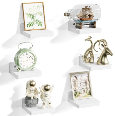 Alsonerbay Wandregal Weiß Klein Schweberegal 6er Set, 10cm Mini Regal Wand Wandboard Hängeregal Regale für Wände Wall Shelf für Schlafzimmer Wohnzimmer Badezimmer Küche (Weiß)