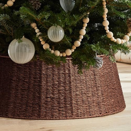 Hommtina Weihnachtsbaum-Halsband, 66 cm, Weihnachtsbaumsockel, Weihnachtsbaumkorbkragen für Zuhause, Wohnzimmer, zum Abdecken des Baumständers (Braun, 66 cm)