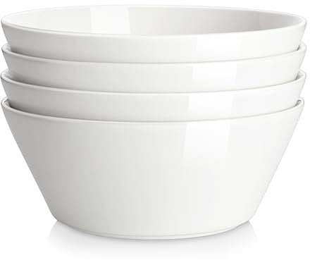 MALACASA Serie REGULAR, Set di 4 Grande Ciotola Scodella Ceramica da 1700 ml, Insalatiera Ceramica per ramen, cereali, insalata, frutta, lavabili in lavastoviglie e adatte al microonde, Bianco