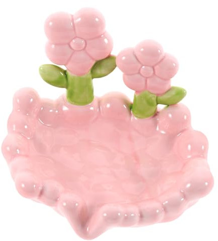 SHOWERORO Ceramic Soap Dish Flower Statue Bathroom Draining Soap Holders for Countertop