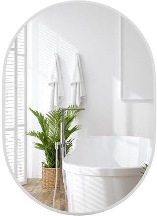 RELAX4LIFE Wandspiegel 70 x 50 cm, Spiegel Oval, Badspiegel modern mit Aluminiumrahmen & abgerundeten Ecken, 2 Aufhängemöglichkeiten, Mirror Wall für Badezimmer & Wohnzimmer & Schlafzimmer