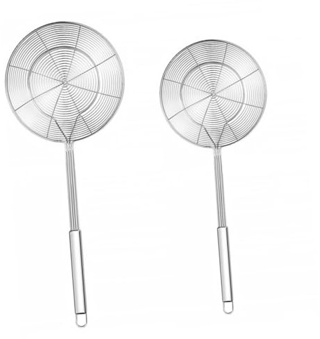Amosfun 2 Piezas Skimmer de Alambre en Espiral y Espumadera para Freír Acero Inoxidable Doble Reforzado Mango Largo Utensilios de Cocina para Cocinar y Freír
